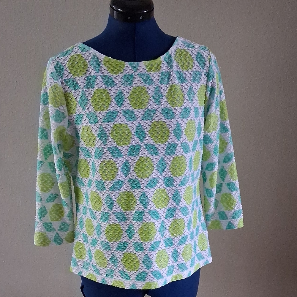 Ruby Rd. Textured Geometric Patterned Jersey Top